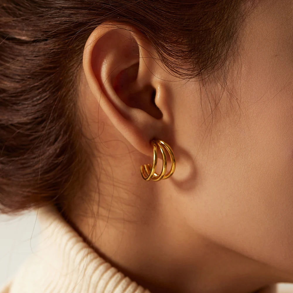 Three-Line Stud Earrings