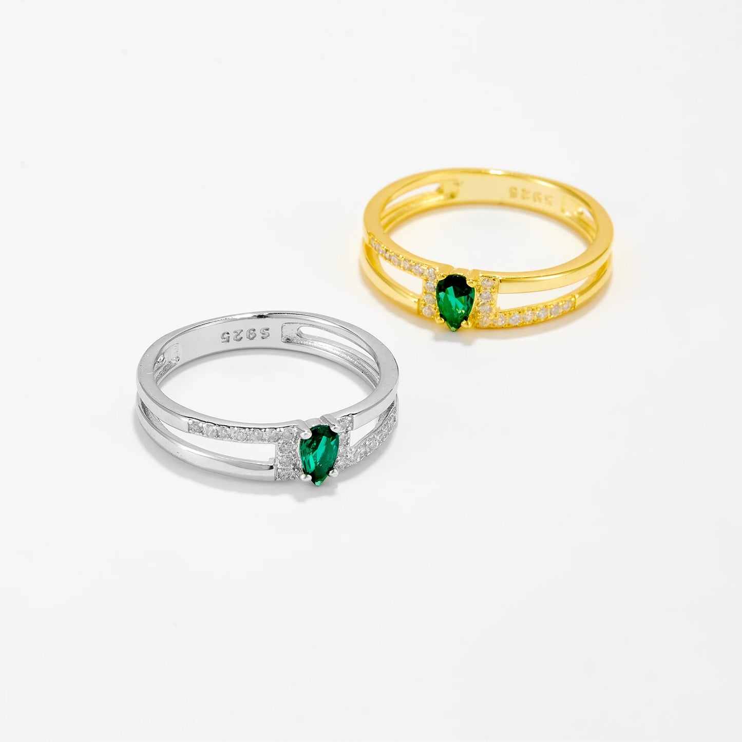 Two Line Shape Green Zircon Ring
