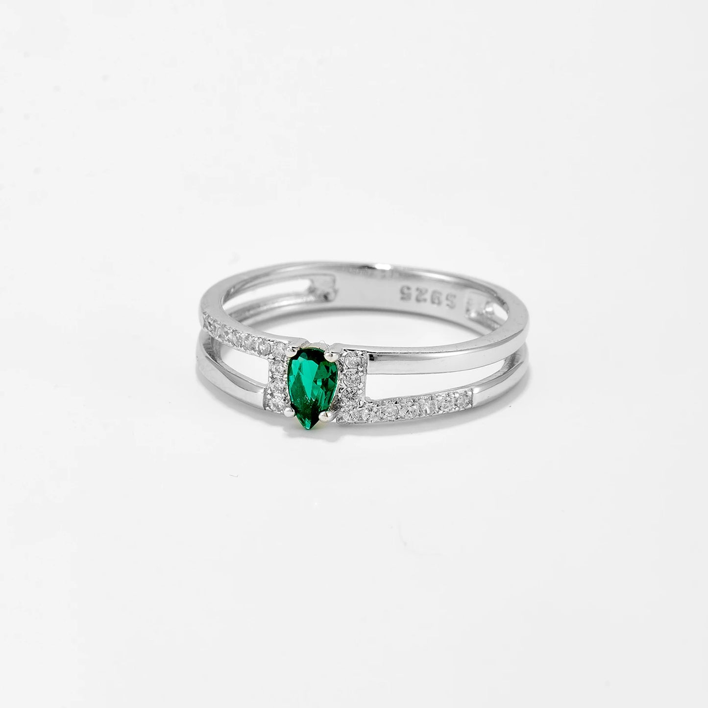 Two Line Shape Green Zircon Ring