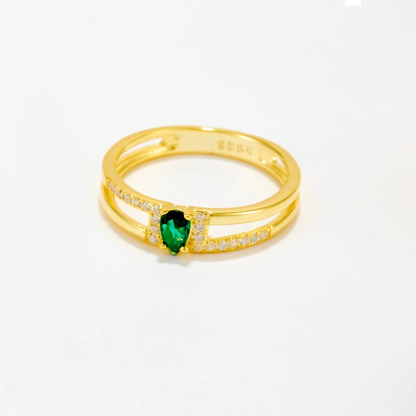 Two Line Shape Green Zircon Ring