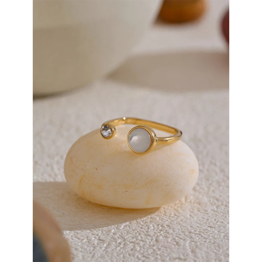 Open Ring Natural Shells Zircon