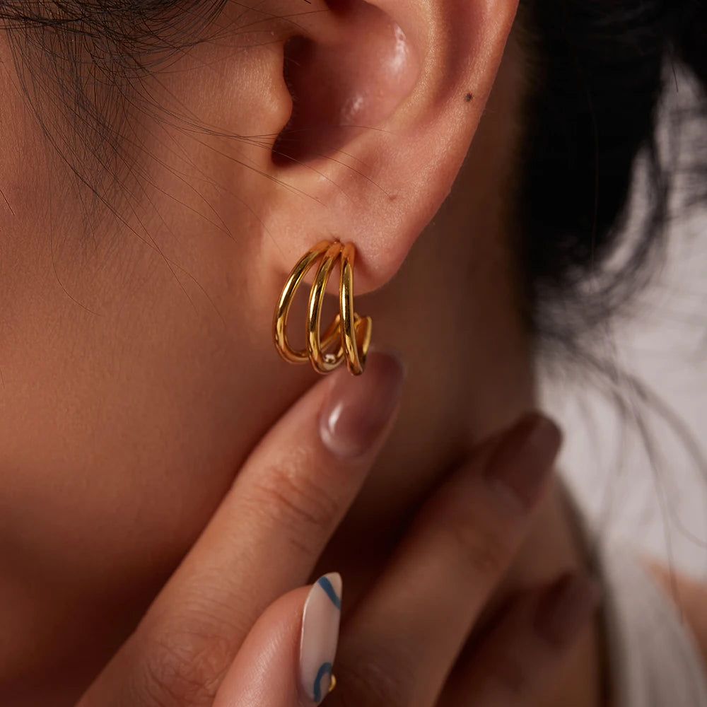 Three-Line Stud Earrings
