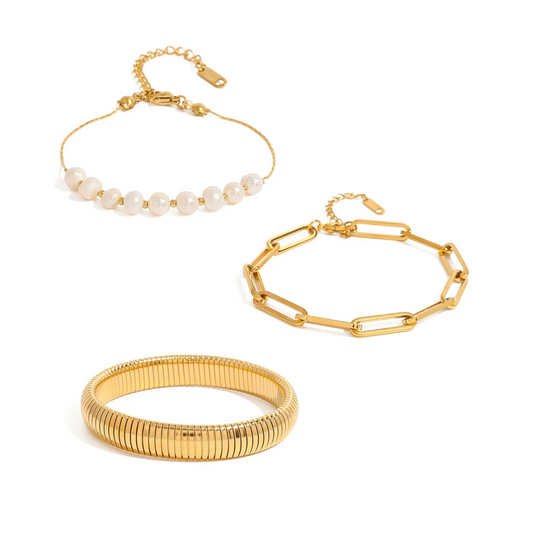 Mixed Texture Pearl Bracelet Set