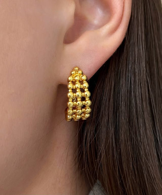 C-Shape Beads Layered Hollow Huggie Earrings
