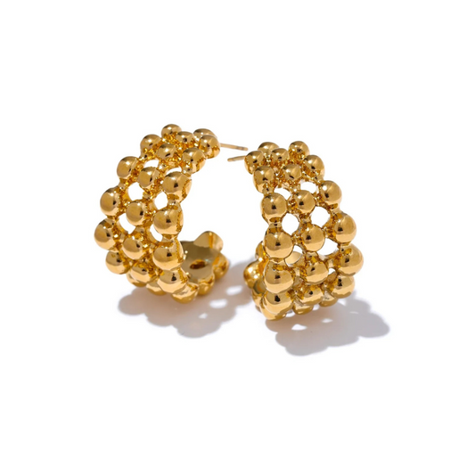 C-Shape Beads Layered Hollow Huggie Earrings
