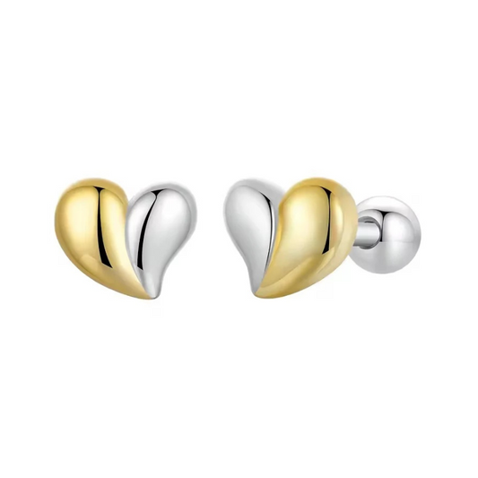 Two-tone Mini Heart Stud Earrings