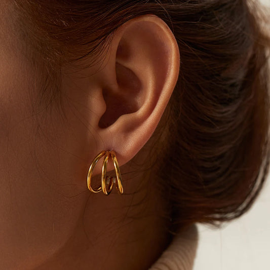 Three-Line Stud Earrings