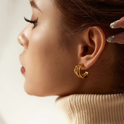 Three-Line Stud Earrings