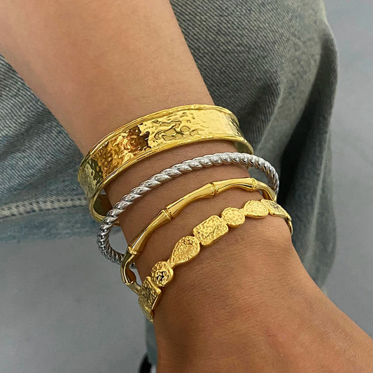 Set of 4 Mixed Texture Stacked Bracelets