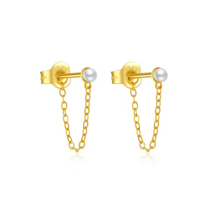 Pearl Stud Chain Earrings