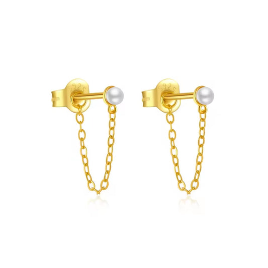 Pearl Stud Chain Earrings