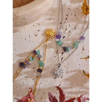 Natural Stone Double-Layer Pendant Necklace