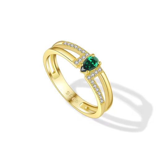 Two Line Shape Green Zircon Ring