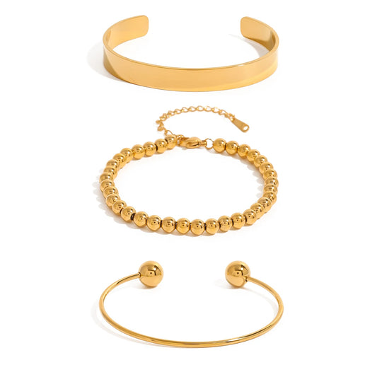 Bead Stacked Open Bracelet Set