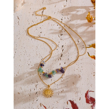 Natural Stone Double-Layer Pendant Necklace