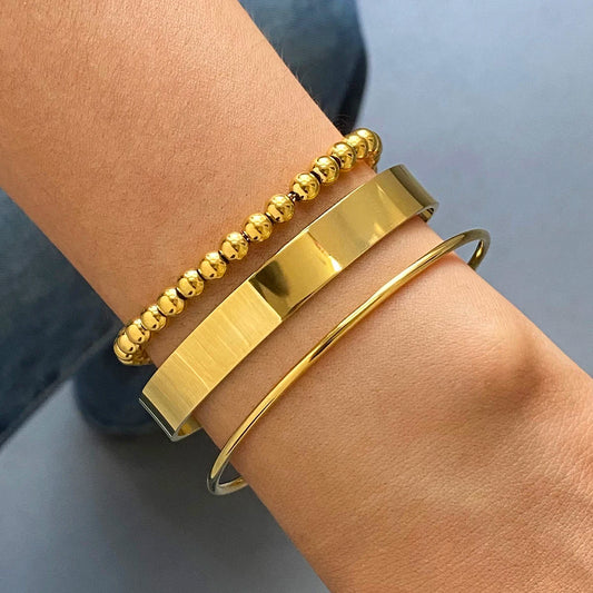 Bead Stacked Open Bracelet Set