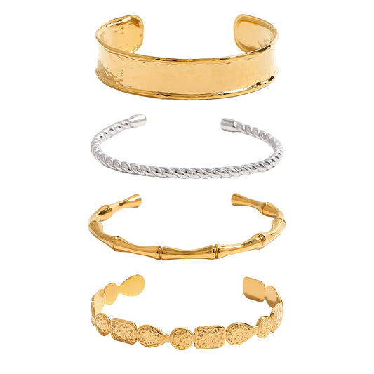 Set of 4 Mixed Texture Stacked Bracelets