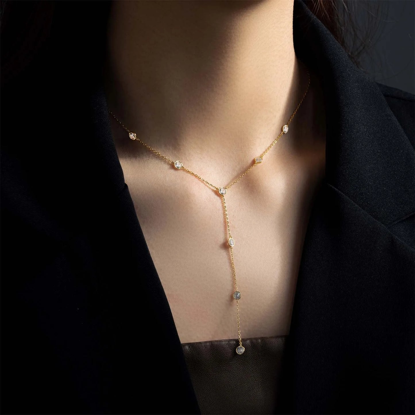 Zircon Charm Long Necklace