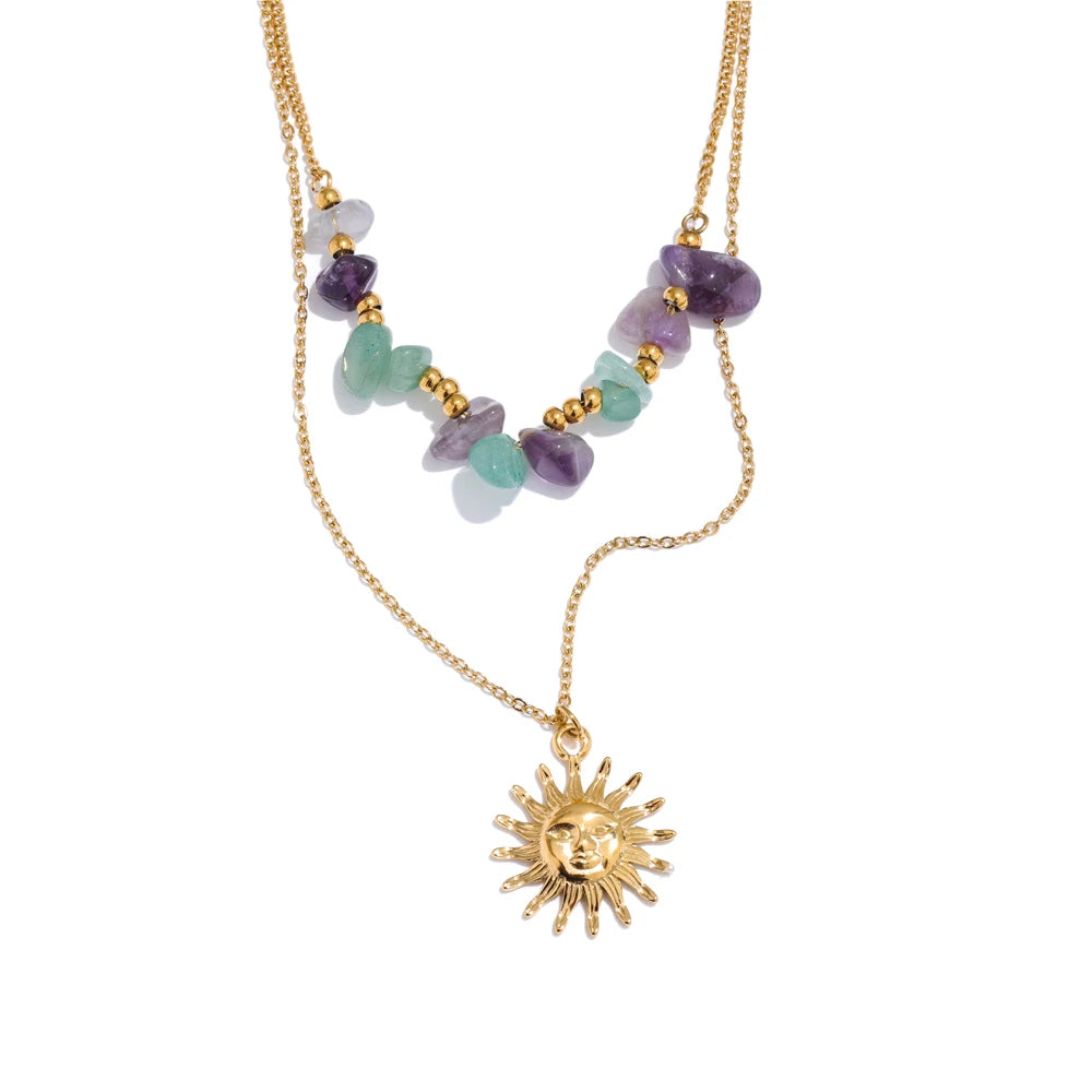 Natural Stone Double-Layer Pendant Necklace