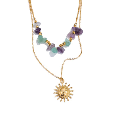 Natural Stone Double-Layer Pendant Necklace