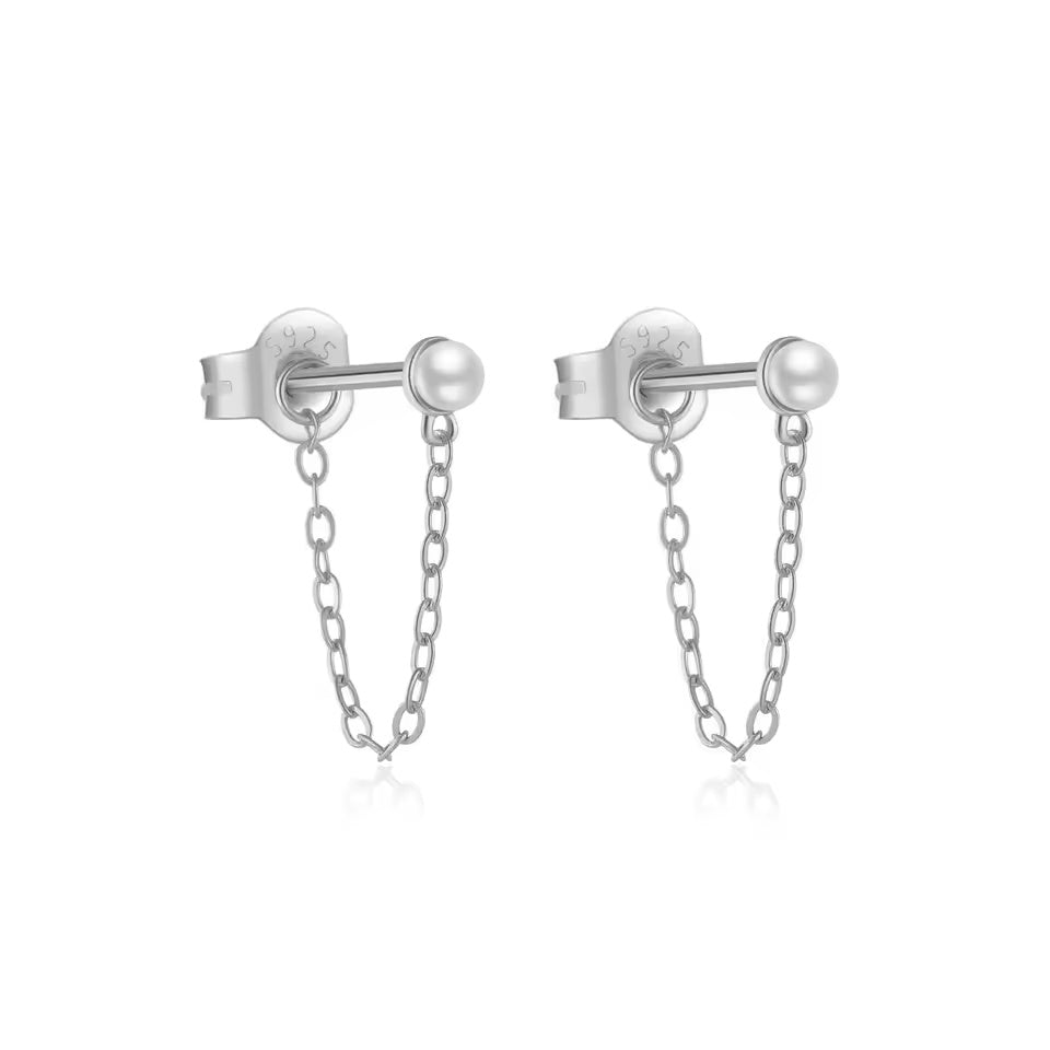 Pearl Stud Chain Earrings